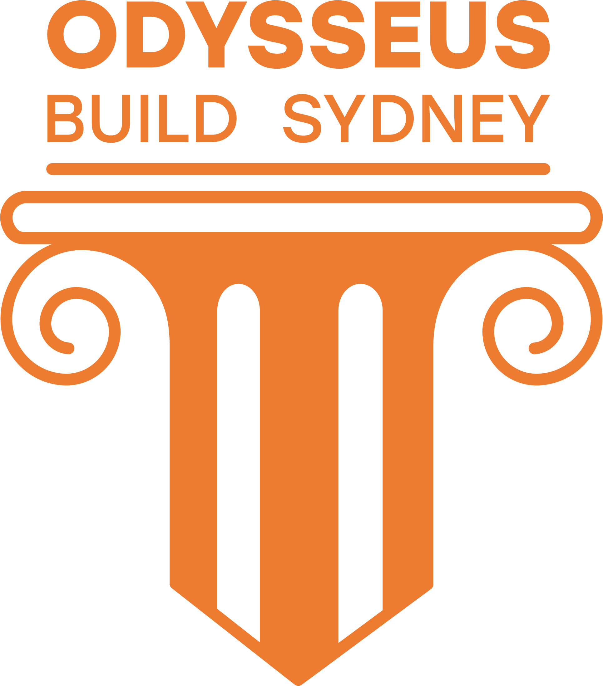 Orange greek column with the words Odysseus Build Sydney on top